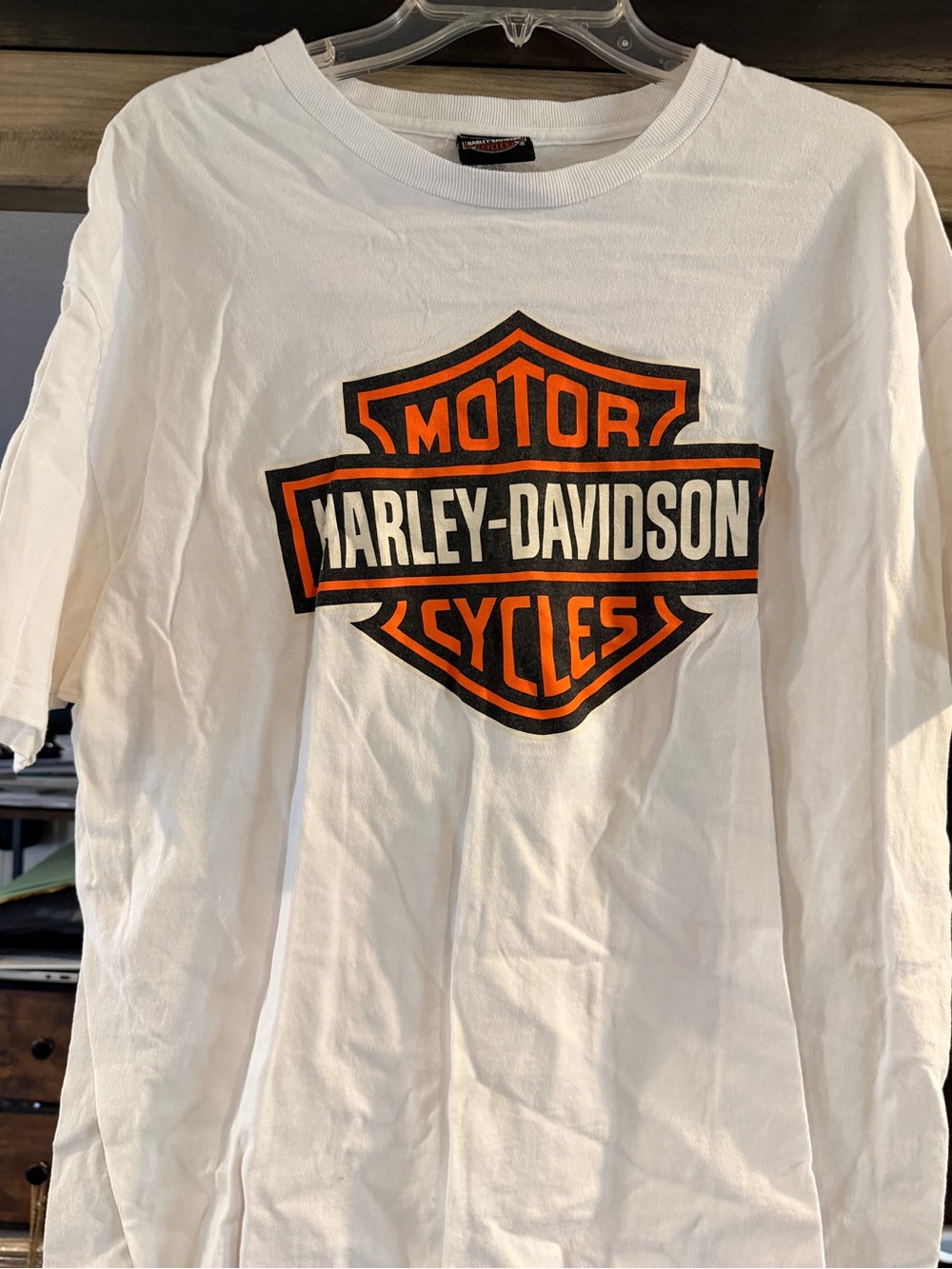Harley-Davidson White Tee with Orange and Black Shield Logo